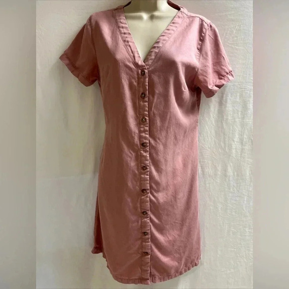 🌸 C&C California Mauve Pink Button-Front Short Sleeve Dress - Picture 2 of 5